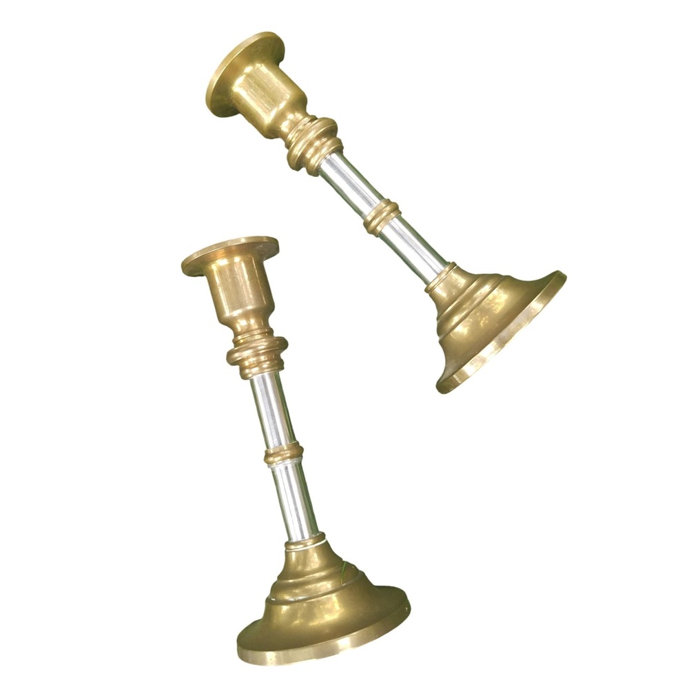 Vintage Mixed Metal Brass and Silver Tone Taper Candle Holders Set of 2